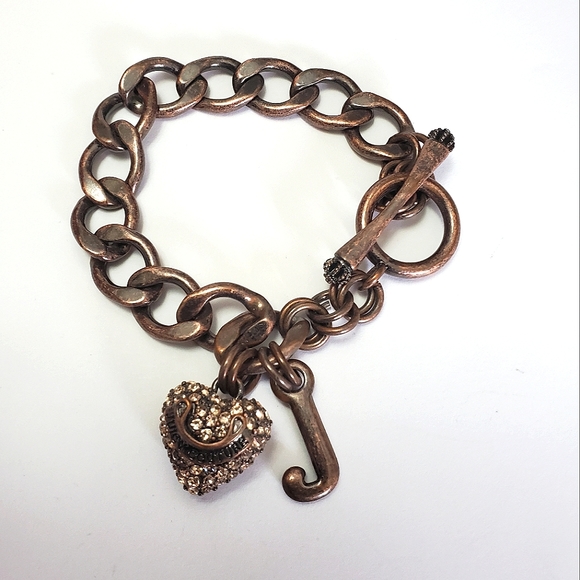 Juicy Couture - Y2K Antiqued Copper Link Bracelet with Pave Heart - Picture 3 of 4